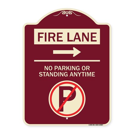 Signmission Fire Lane No Parking or Standing Anytime Heavy-Gauge Aluminum Sign, 24" x 18", BU-1824-24007 A-DES-BU-1824-24007